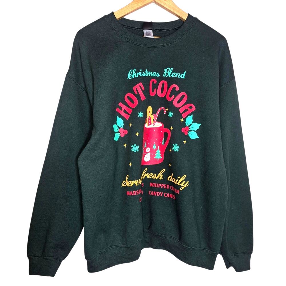 Sweet Claire Christmas Blend Hot Cocoa Fleece Graphic Sweatshirt Green S/M